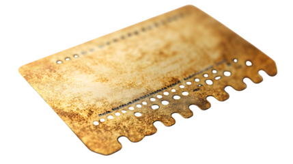 Golden event or raffle ticket with perforation, isolated on white background