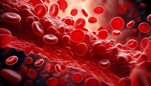 Blood clots health risk or thrombosis medical illustration concept symbol as a group of human blood cells clot clumped together by sticky platelets and fibrin as a blockage in an artery or vein