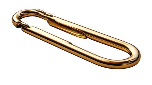 Golden paperclip, isolated on a white background