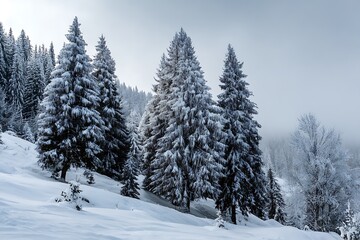 striking snow-covered trees in winter scenic view  
