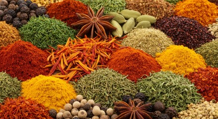 Assortment of Colorful Spices and Herbs