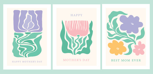 Mother's day greeting cards, posters, banners collection decorated with matisse inspired retro floral elements. EPS 10