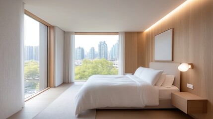 Modern bedroom with city view