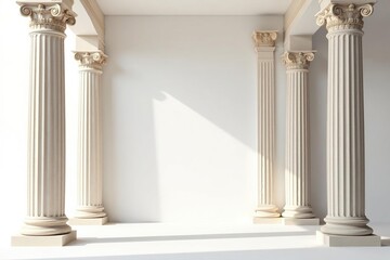 Obraz premium Elegant Roman-style columns against a stark white backdrop , rome, ruins, white