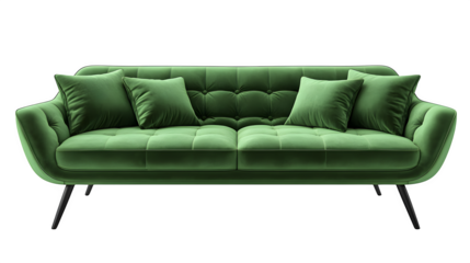 Green modern sofa furniture set with clean lines and cushions isolated on white background