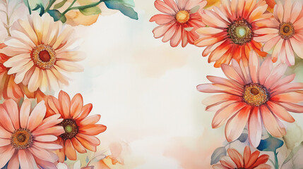 watercolor botanical Gerbera flowers texture template background.Elegant wedding invitation card background . Minimal hand painted Design for wedding or Valentine's Day
