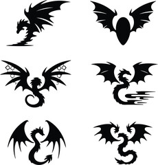 Dragon Wing Silhouette Set | Fantasy Vector Collection Mythical Dragon Wings | Black Silhouette Illustration Pack