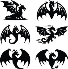 Dragon Wing Silhouette Set | Fantasy Vector Collection Mythical Dragon Wings | Black Silhouette Illustration Pack
