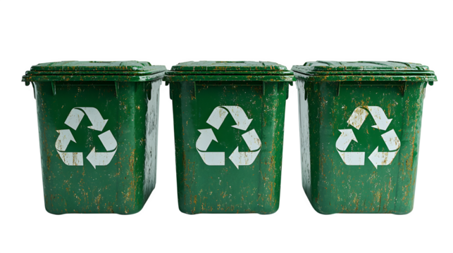 Green recycle bin with recycle symbol isolated on white background