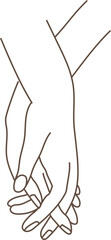 Minimalist line art vector illustration featuring three hand gestures: holding hands, heart shape gesture, and intertwined pinkies with hearts, symbolizing love, connection, trust, and emotional bonds