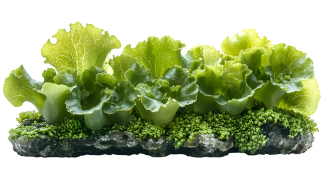 Green sea lettuce with ruffled edges isolated on white background