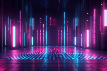 Abstract neon soundwave equalizer background with vibrant light