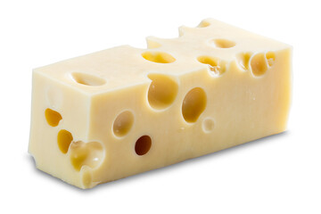 slice of hard cheese maasdam on transparent
background isolate