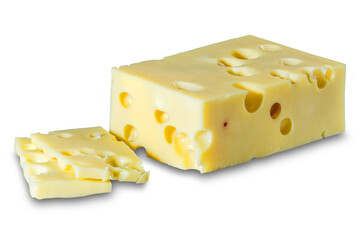 Maasdam hard cheese sliced ​​on transparent background isolate