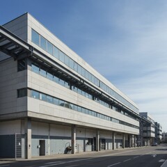 Modern Concrete Industrial Building Exterior Under a Blue Sky
