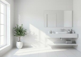 Bright White Minimalist Bathroom Interior Design