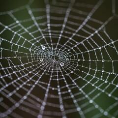 Close-Up of Dew-Covered Spiderweb with Radial Pattern