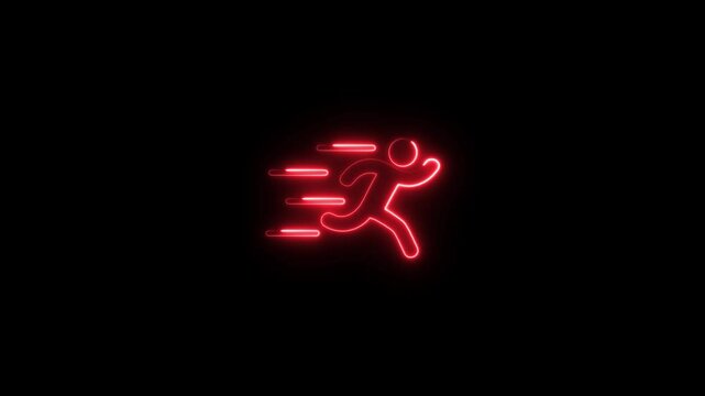 glowing neon runer- running-fast icon animation black background. 4K Video motion graphic animation.