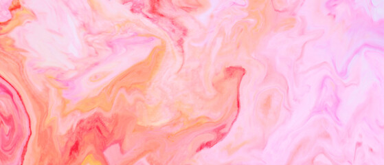 Vibrant Coral Pink Orange Liquid Marble Texture with Flowing Swirls, Abstract Fluid Art Background
