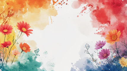 watercolor botanical Gerbera flowers texture template background.Elegant wedding invitation card background . Minimal hand painted Design for wedding or Valentine's Day
