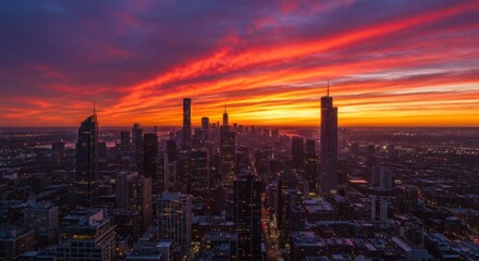 Fototapeta premium Fiery Sunset over City Skyline
