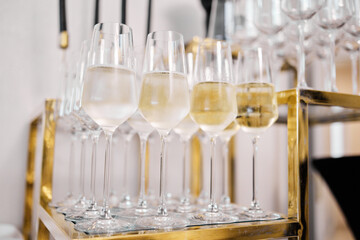 ​Elegant Wine Glasses with Wine on a Table