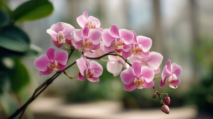Obraz premium Beautiful Pink Orchid Flowers in Greenhouse Natural Environment