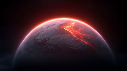 Obraz premium Red Planet Surface with Lava Cracks During Earthquake from Space