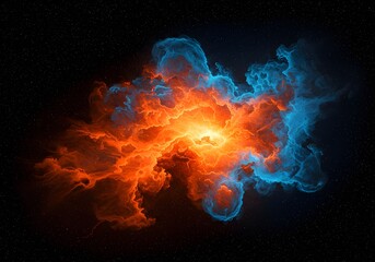 Abstract Cosmic Fire and Ice Cloud Nebula Art.