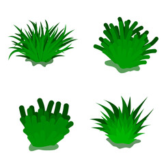 set of green leaves. green grass vector design illustration. vector design of grass and bush shapes. cartoon icon of bush and grass. Cute grass clip art