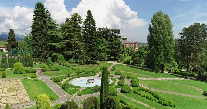 Aerial view of the botanical gardens of Villa Toeplitz in Varese, Lombardy, Italy