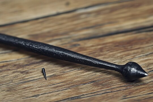 Ancient spear, crafted from wood and metal. Detailed carvings adorn the shaft and point. A hunting or ceremonial weaponBy dewi