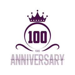 100th years anniversary celebration emblem. anniversary logo isolated with laurel wreath on white background. vector illustration template design for web, flyers, poster, invitation & greeting card
