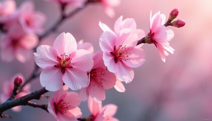 Obraz premium Delicate pink cherry blossoms, intricate design, pattern, nature, spring flowers