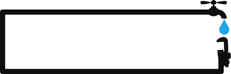 Obraz premium Rectangular frame sign with water wrench and water tap, plumbing repair and service