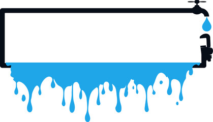 Rectangular frame sign with water key, water tap and water drops