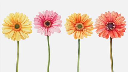 watercolor botanical Gerbera flowers texture template background.Elegant wedding invitation card background . Minimal hand painted Design for wedding or Valentine's Day