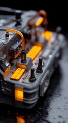 Futuristic Control Panel with Orange Lighting and Buttons Close Up High tech Device Interface Detail