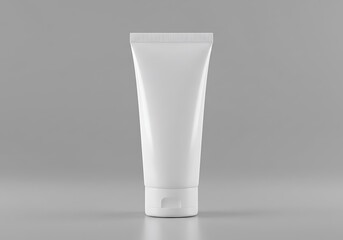 Presentation of a white cosmetic tube mockup on gray surface