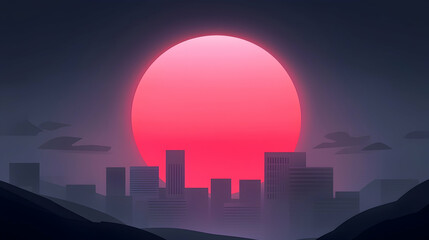 Serene Pink Sunset Over a Cityscape Silhouette