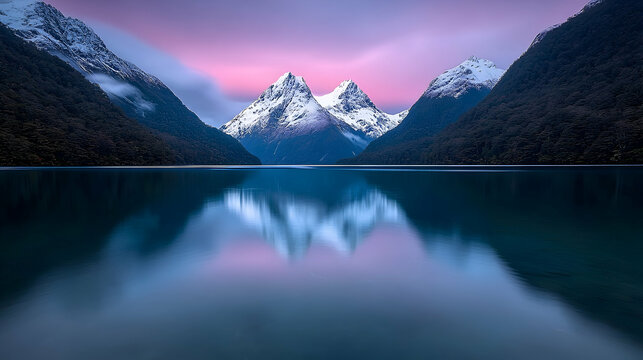 Serene Mountain Lake Reflection at Dusk - Powered by Adobe