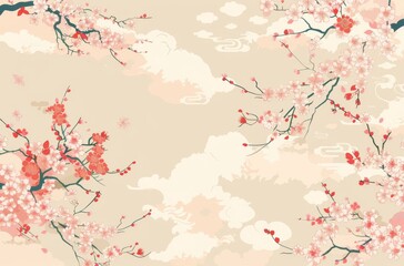 Naklejka premium Blooming pink cherry blossoms with a cityscape in the background, blending nature and urban life in spring.