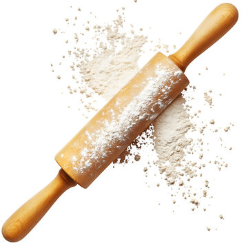 PNG of a classic wooden rolling pin with flour dust
