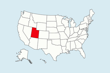 Utah highlighted in USA map isolated on blue background