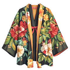 Naklejka premium PNG of a floral printed summer kimono