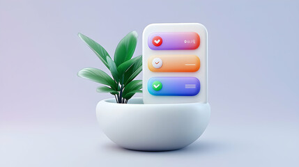 Smartphone Mockup with Colorful App Interface and Plant