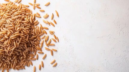 Brown rice arranged on a textured surface showcasing its natural color and grain size, ideal for healthy cooking options