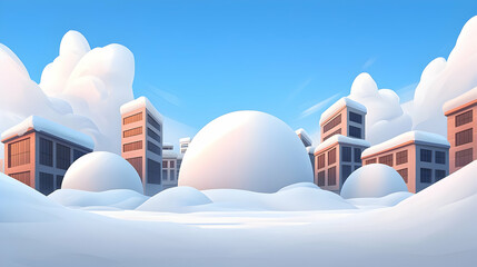 Snowy Cityscape Winter Illustration Pastel Colors