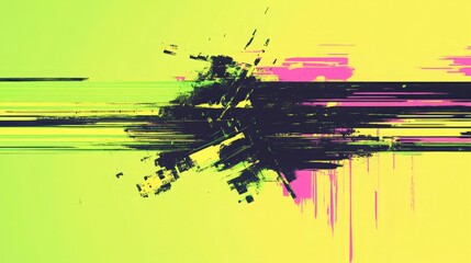 Glitch Effect with Broken Digital Artifacts in Neon Green, Yellow, and Pink