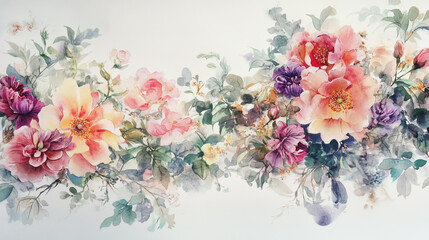 watercolor botanical Lisianthus flowers texture template background.Elegant wedding invitation card background . Minimal hand painted Design for wedding or Valentine's Day